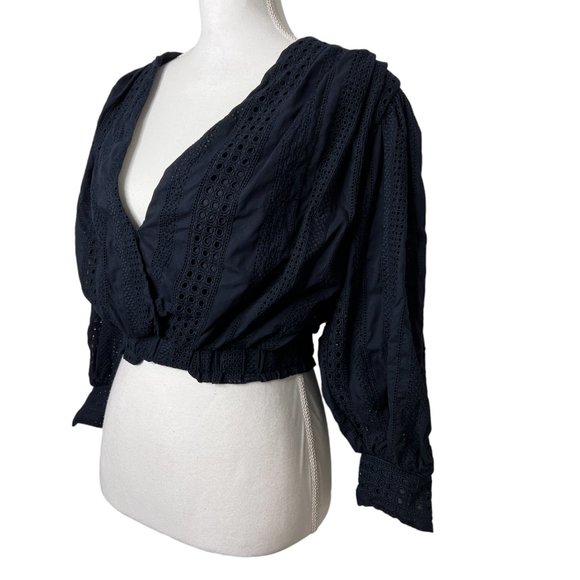 White Story Theia Crossover Eyelet Cotton V-neck Crop Top Navy Size AU 6 - Picture 5 of 10